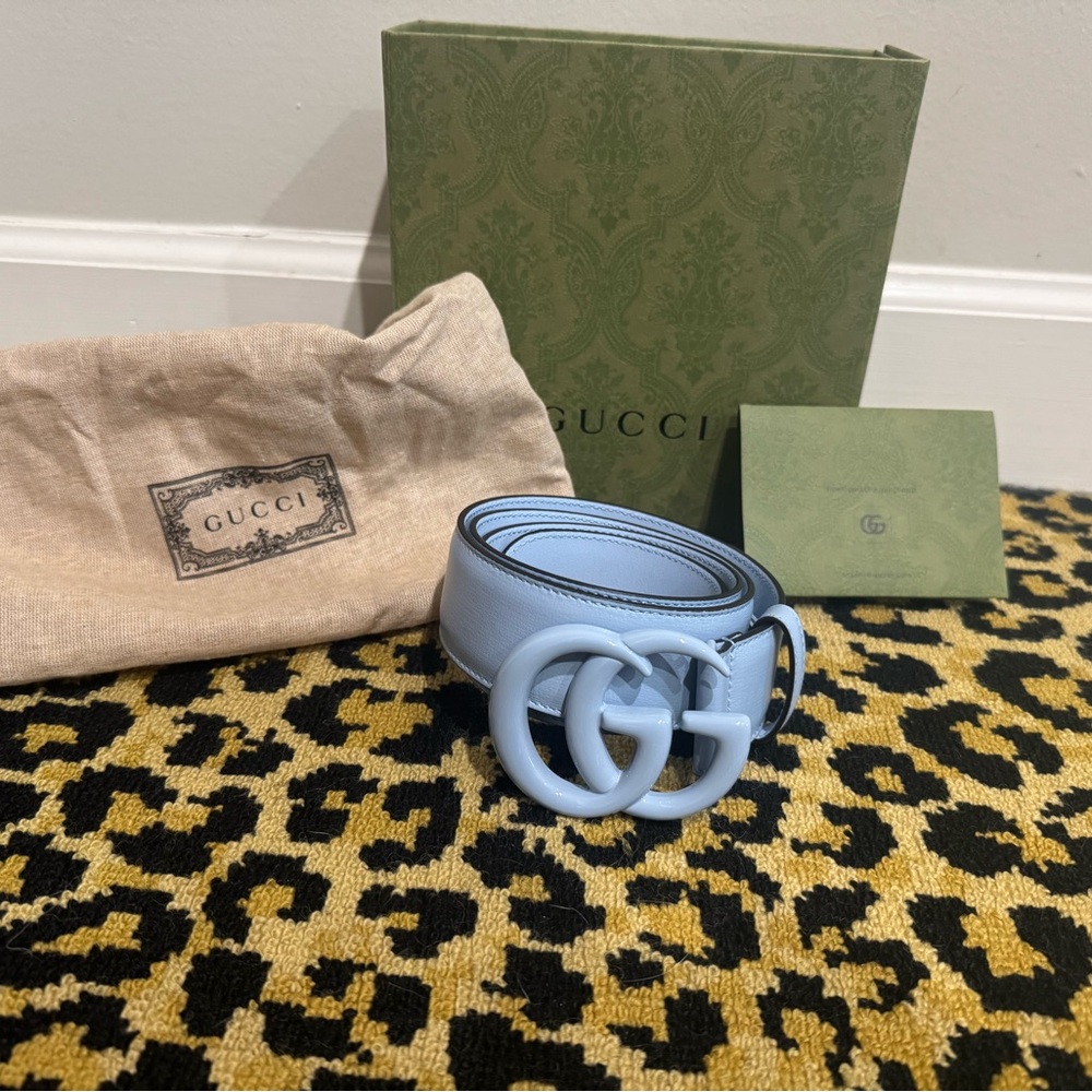 NEW IN BOX Gucci Sky Blue Belt with Iconic RARE BLUE GG Buckle